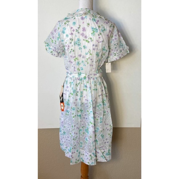 NOS Claire Tiffany Dress Sz 14 Floral Cottage Core Sheer Belted Vtg Chest 44" - Picture 3 of 7
